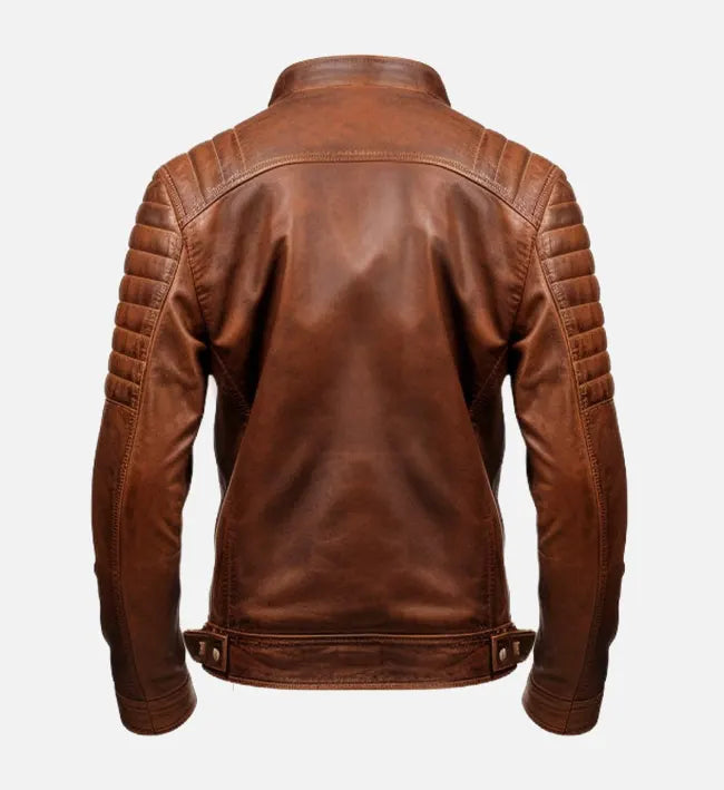 mens leather brown cafe racer jacket