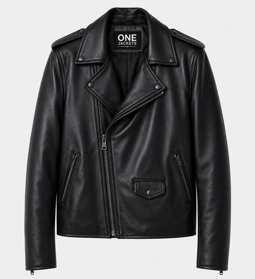 Men's All Black Zipper Biker Leather Jacket