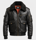 Men's Aviator Black Bomber Leather Jacket
