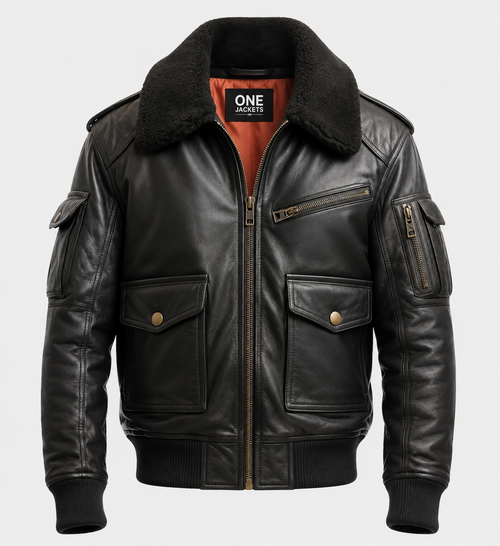 Men's Aviator Black Bomber Leather Jacket