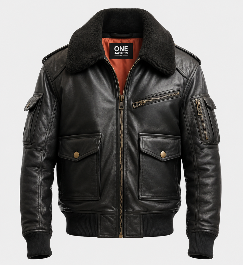 Men's Aviator Black Bomber Leather Jacket
