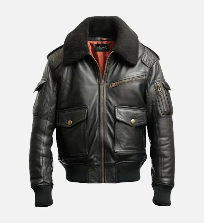 mens aviator black bomber leather jacket