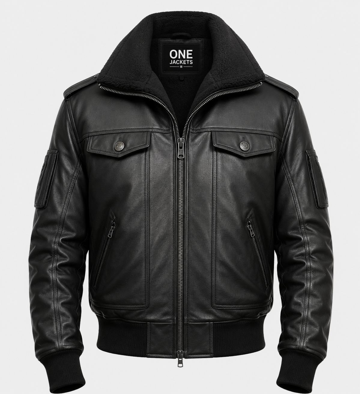 Men's Aviator Black Leather Bomber Jacket