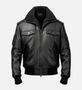 mens aviator black leather bomber jacket