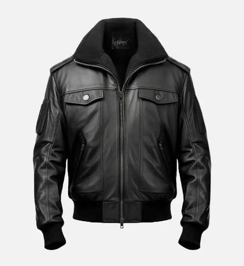 mens aviator black leather bomber jacket
