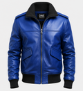 Men's Aviator Blue Leather Bomber Jacket