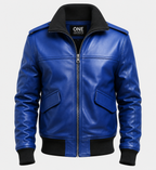 Men's Aviator Blue Leather Bomber Jacket