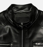 mens band collar biker leather jacket
