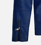 mens biker blue leather jacket