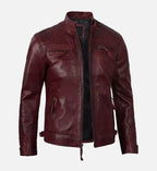 mens biker jacket maroon real leather
