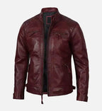 mens biker jacket maroon real leather