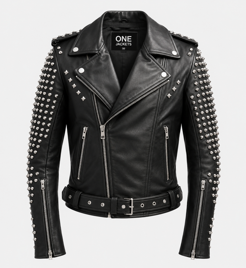 Men's Black Stud Biker Leather Jacket