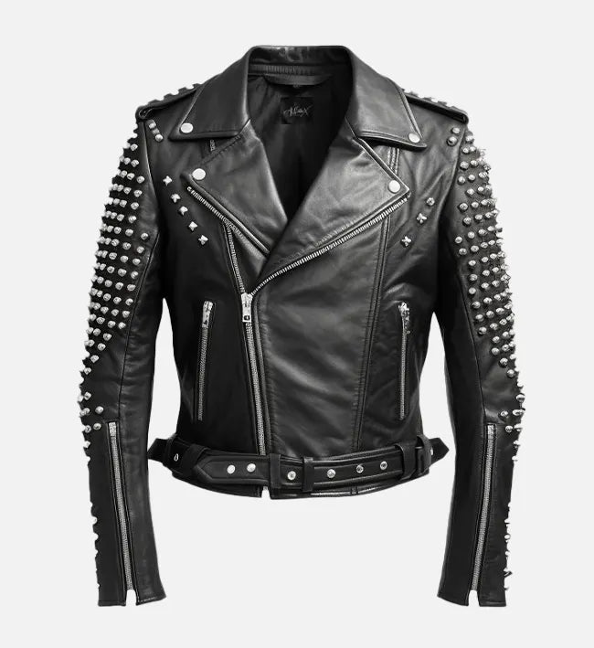 mens biker leather jacket with black studs