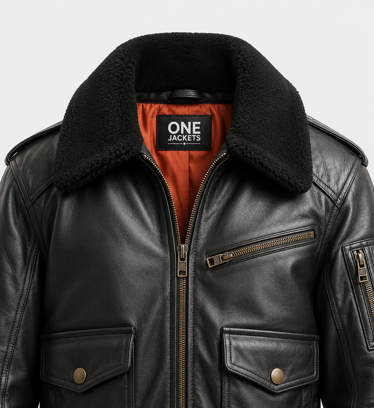 Mens Aviator Black Bomber Leather Jacket