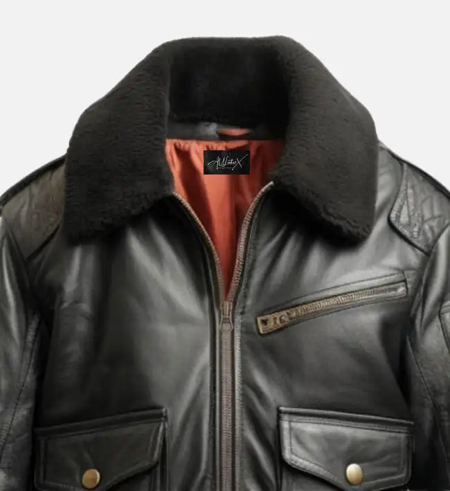 mens black aviator bomber leather jacket