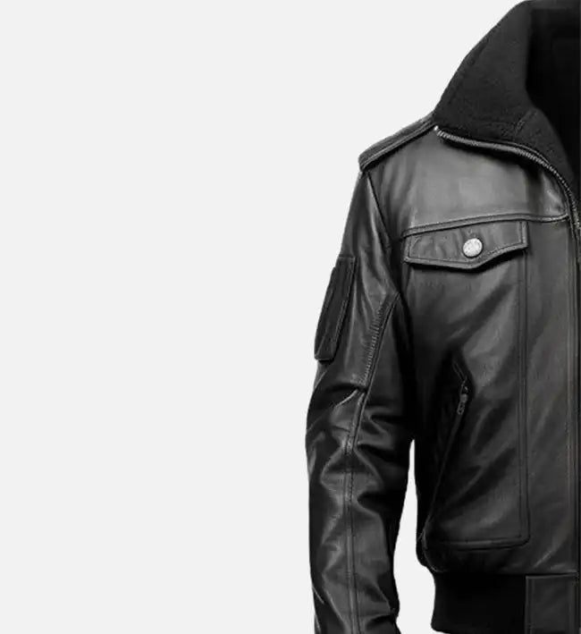 mens black aviator leather bomber jacket