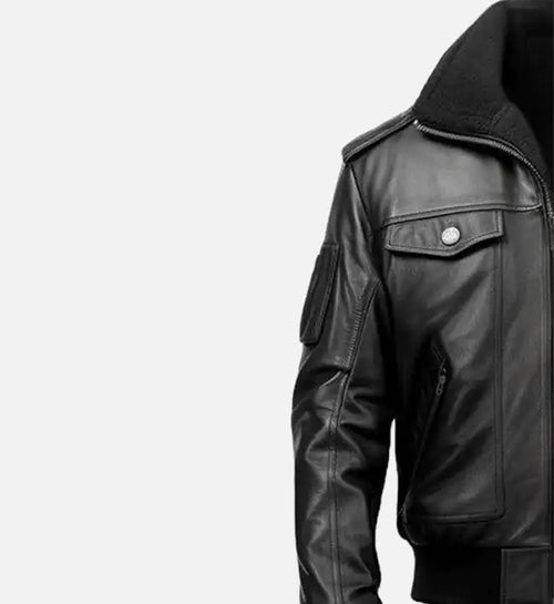 mens black aviator leather bomber jacket