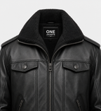 Mens Aviator Black Leather Bomber Jacket