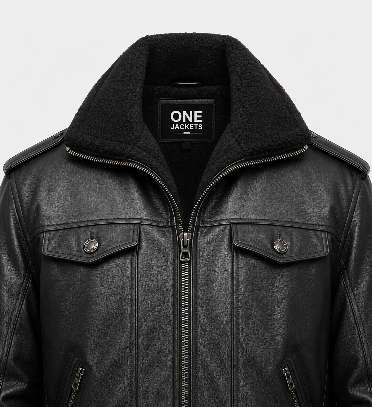Mens Aviator Black Leather Bomber Jacket
