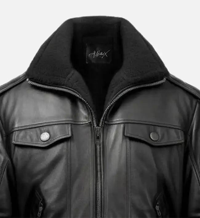 mens aviator black leather bomber jacket