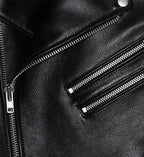 mens black biker jacket with double zipper
