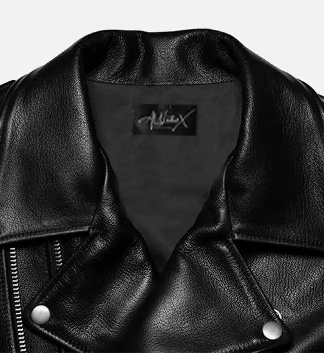 mens black biker jacket with double zipper

