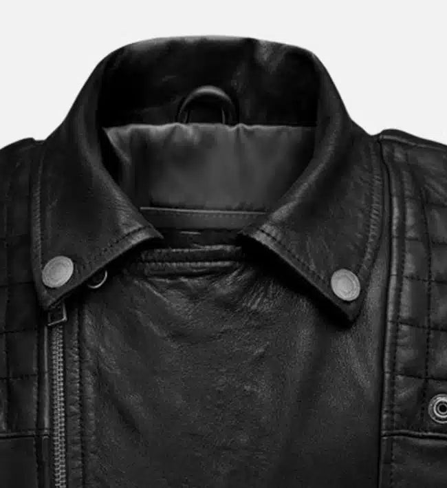 mens black biker leather jacket with double breast
