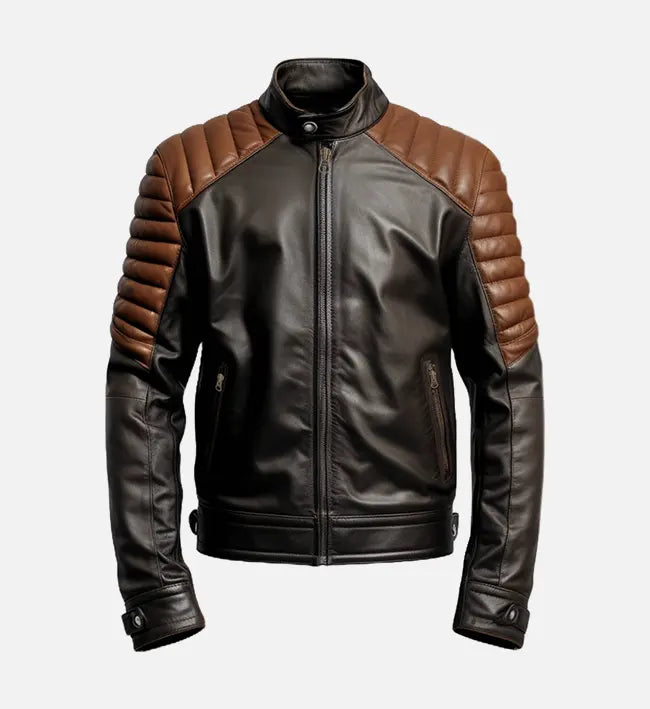 mens black brown cafe racer leather jacket