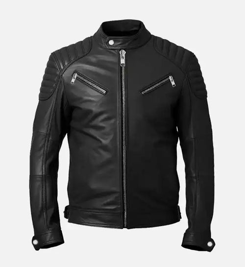 mens black cafe racer biker leather jacket