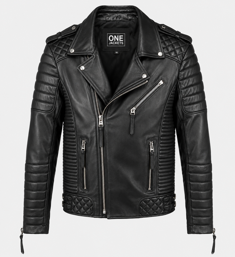Men's Classic Black Biker Leather Jacket