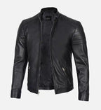 mens black classic leather cafe racer jacket
