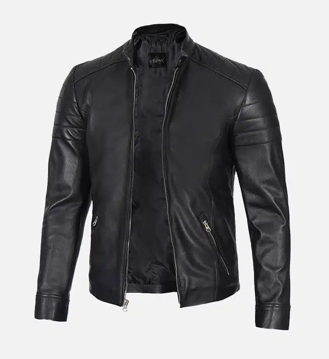 mens black classic leather cafe racer jacket
