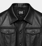 Mens Classic Trucker Black Button Jacket
