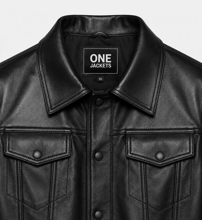 Mens Classic Trucker Black Button Jacket