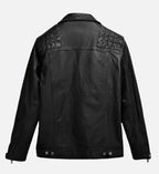 mens black double breast biker leather jacket