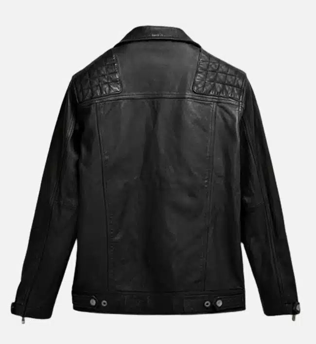 mens black double breast biker leather jacket