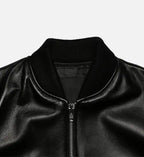 mens sheep skin black leather bomber jacket