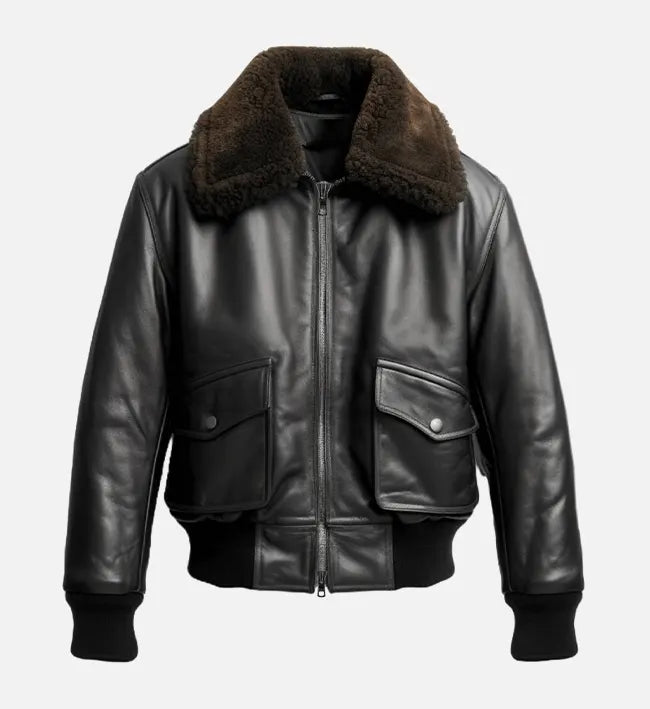 mens black leather g1 bomber jacket