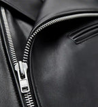 mens black minimal leather biker jacket
