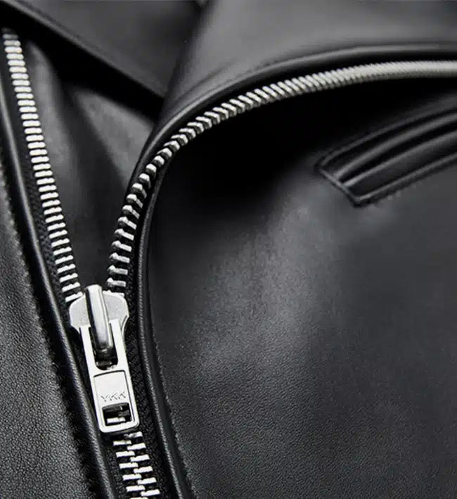 mens black minimal leather biker jacket
