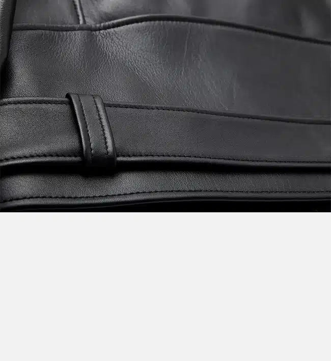 minimal black leather biker jacket for men
