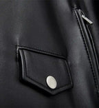 mens black minimal leather biker jacket
