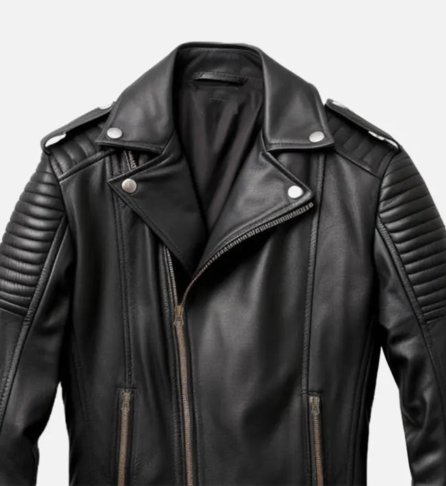 mens black real leather biker jacket