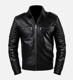 mens slimfit cafe racer style black leather jacket