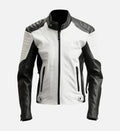 mens black white cafe racer leather jacket