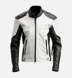 mens black white cafe racer leather jacket