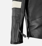 mens black white slim fit leather jacket