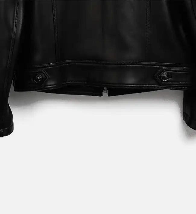 mens black zip up biker leather jacket