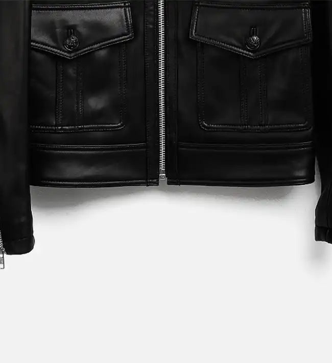 black biker leather jacket with zip up for men