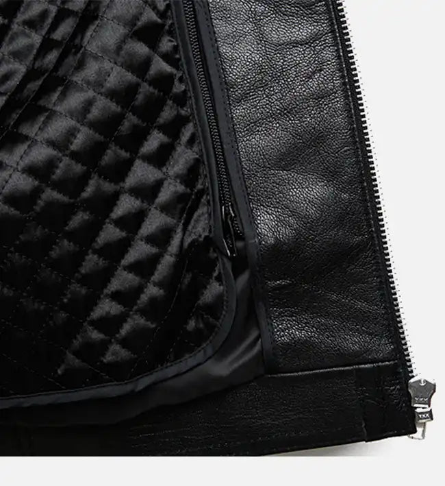 mens black zip up biker leather jacket